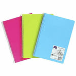 Three spiral-bound A4 visual art diary sketchbooks with blue, green, and pink covers.