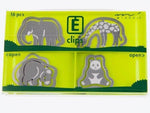 Set of 16 animal-shaped metal paper clips featuring elephant, giraffe, koala, and panda designs