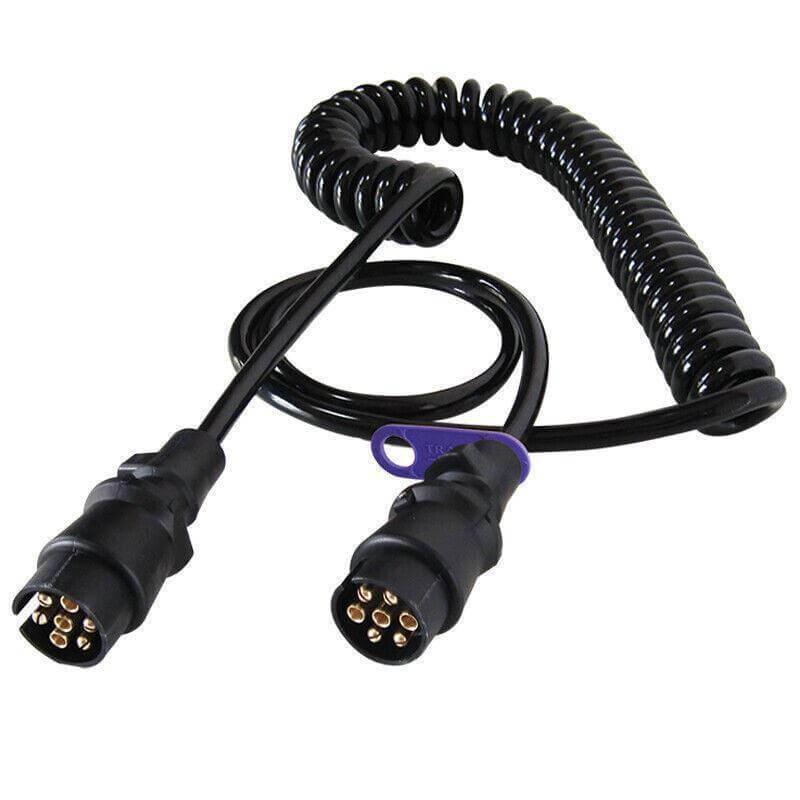 7 core coiled trailer electrical cable with black connectors for trucks and caravans