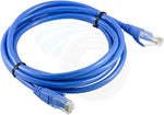 Blue Ethernet cable with RJ45 connectors, coiled and secured with black ties