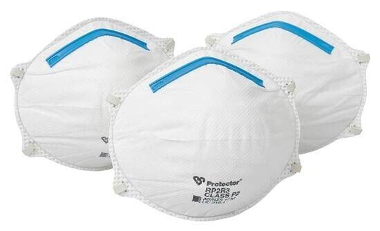 White N95 respirator masks with blue nose strips for safety and protection