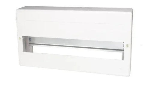 White plastic electrical junction box with metal mounting bracket