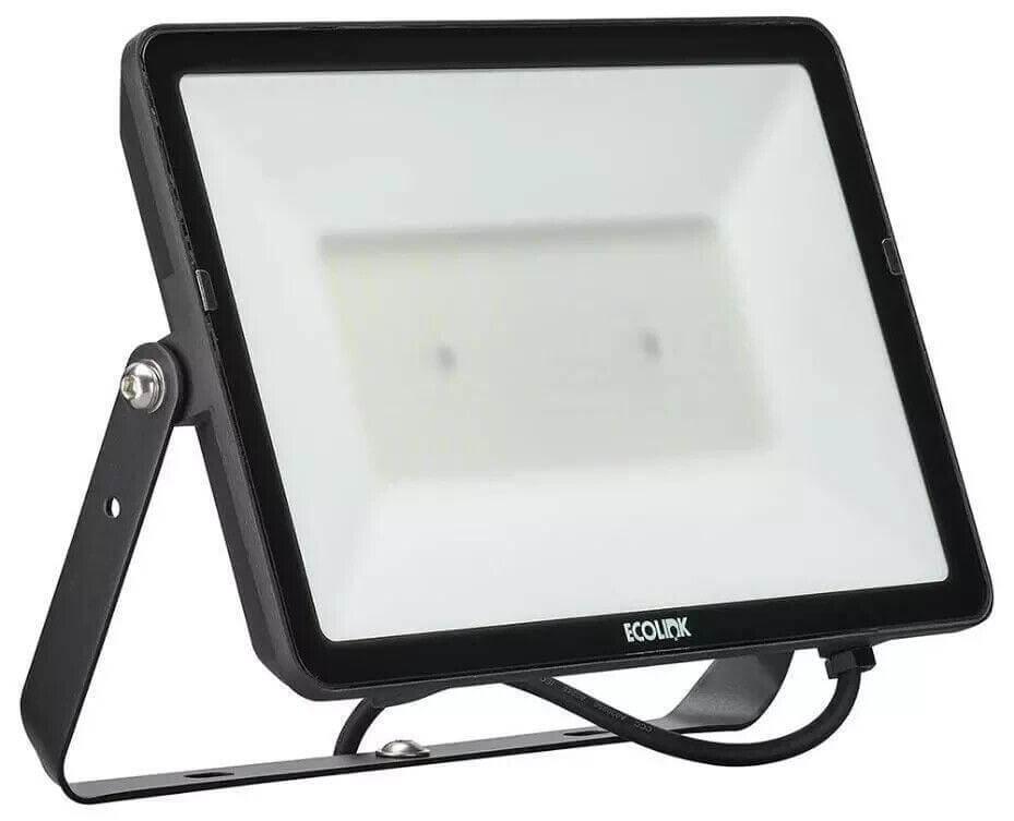 ECOLINK LED floodlight with black frame and mounting bracket for outdoor lighting