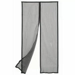 Black mesh screen door curtain with magnetic closure for home or workshop entryway
