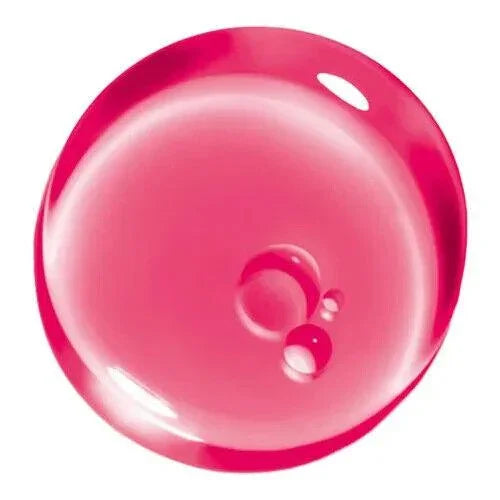 Pink translucent gel drop with bubbles, smooth glossy texture