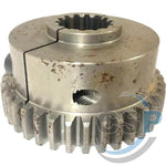 Metal gear component for tractor parts, featuring toothed edges and central bore