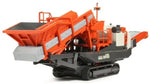 Orange and black tracked industrial crusher machine model with conveyor belt