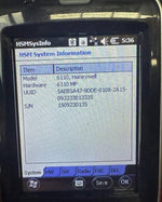 Honeywell 6110 MP handheld scanner system info screen displaying model, UUID, and serial number details