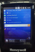 Honeywell handheld device screen displaying Windows Mobile OS with calendar, contacts, and Bing search