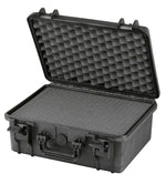 Durable black hard case with foam lining for tool or equipment storage