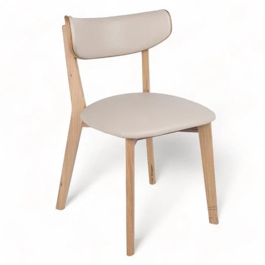 Modern beige upholstered chair with wooden legs for office or home use