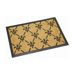 Fleur-de-lis patterned doormat with black border for home entryway decor