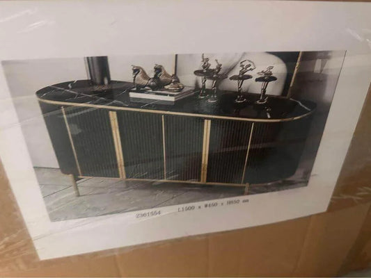 Luxury black marble sideboard with gold accents, modern console table for living room decor