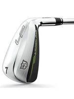Wilson Staff Launch Pad 7 iron golf club with sleek silver head and black shaft, ideal for precision shots