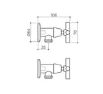 Technical diagram of a valve with dimensions, featuring 106mm length and 64mm diameter for industrial applications.