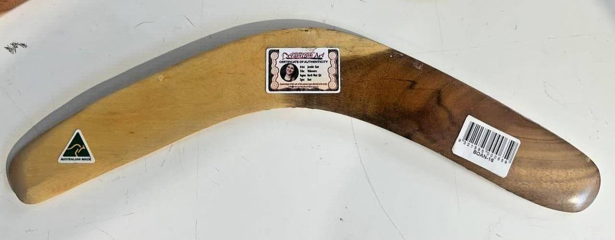 Authentic Australian-made wooden boomerang with certificate, ideal for collectors or souvenirs
