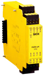 SICK FLEXI soft XT10 industrial control module with yellow casing and terminal connectors