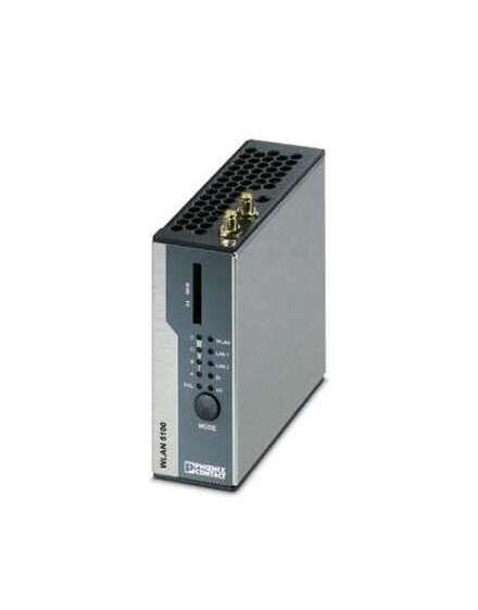 Compact industrial WLAN router with antenna ports and status LEDs for network connectivity