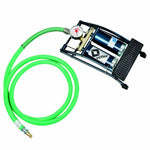 Green hose with foot pump and pressure gauge for tractor parts maintenance