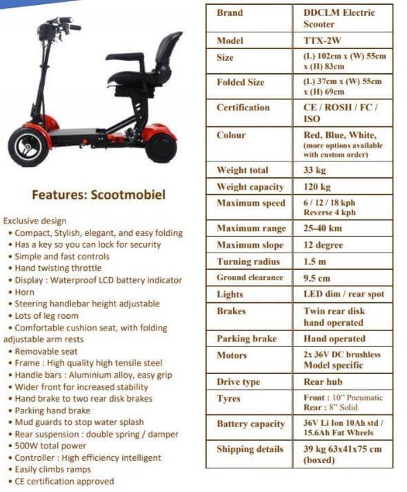 4-Wheel Portable Mobility Scooters (without Seat)