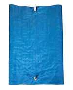 Blue inflatable water mat with dual valves for pool or beach use