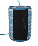 FlinxWrap insulated drum cover with blue hose, for industrial fluid storage and temperature control