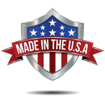 Made in the USA shield emblem with American flag design
