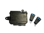 Black car alarm system with two remote key fobs, compatible with international truck parts