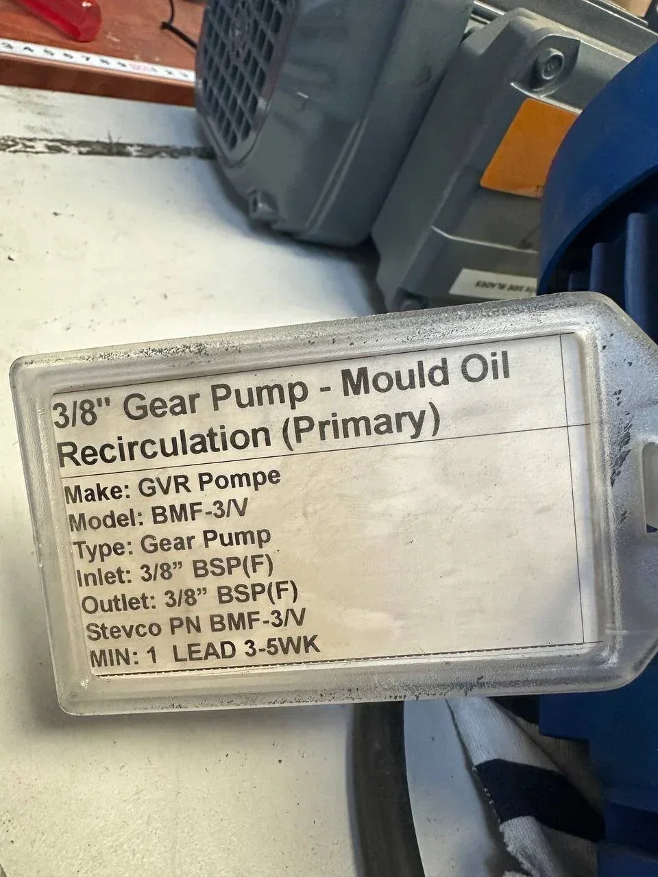 3/8" Gear Pump for Mould Oil Recirculation, GVR Pompe BMF-3/V, Industrial Machinery Part