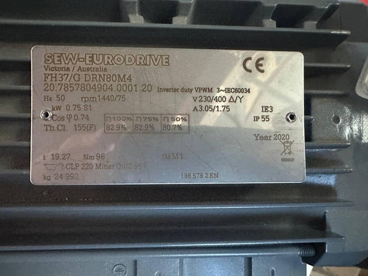 SEW-EURODRIVE FH37/G DRN80M4 PARALLEL SHAFT HELICAL 0.75 KW S1 1440/75 R/MIN