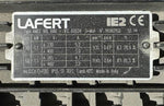 Lafert electric motor nameplate with IE2 efficiency, 1.1kW, 3-phase specs, Made in Italy