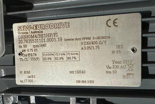 SEW-EURODRIVE AC Motor DRN80M4/BE1HF/FI 1440rpm 0.75kw s1 230/400v