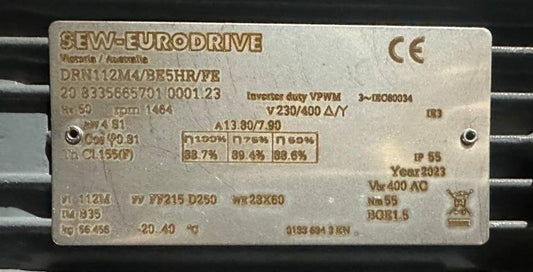 SEW-EURODRIVE AC Motor DRN112M4/BE5HR/FE 1464rpm 4 kw s1 230/400v