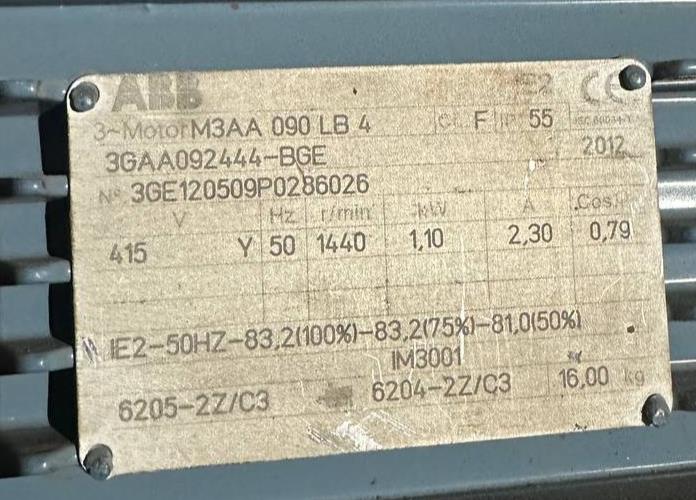 ABB 3GAA092444-BGE MOTOR 1.10 KW 1440rpm 230/415v used 3 Month warranty