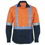 High-visibility orange and navy workwear shirt with reflective stripes for safety