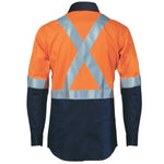 High-visibility orange and navy workwear shirt with reflective X-back stripes for safety