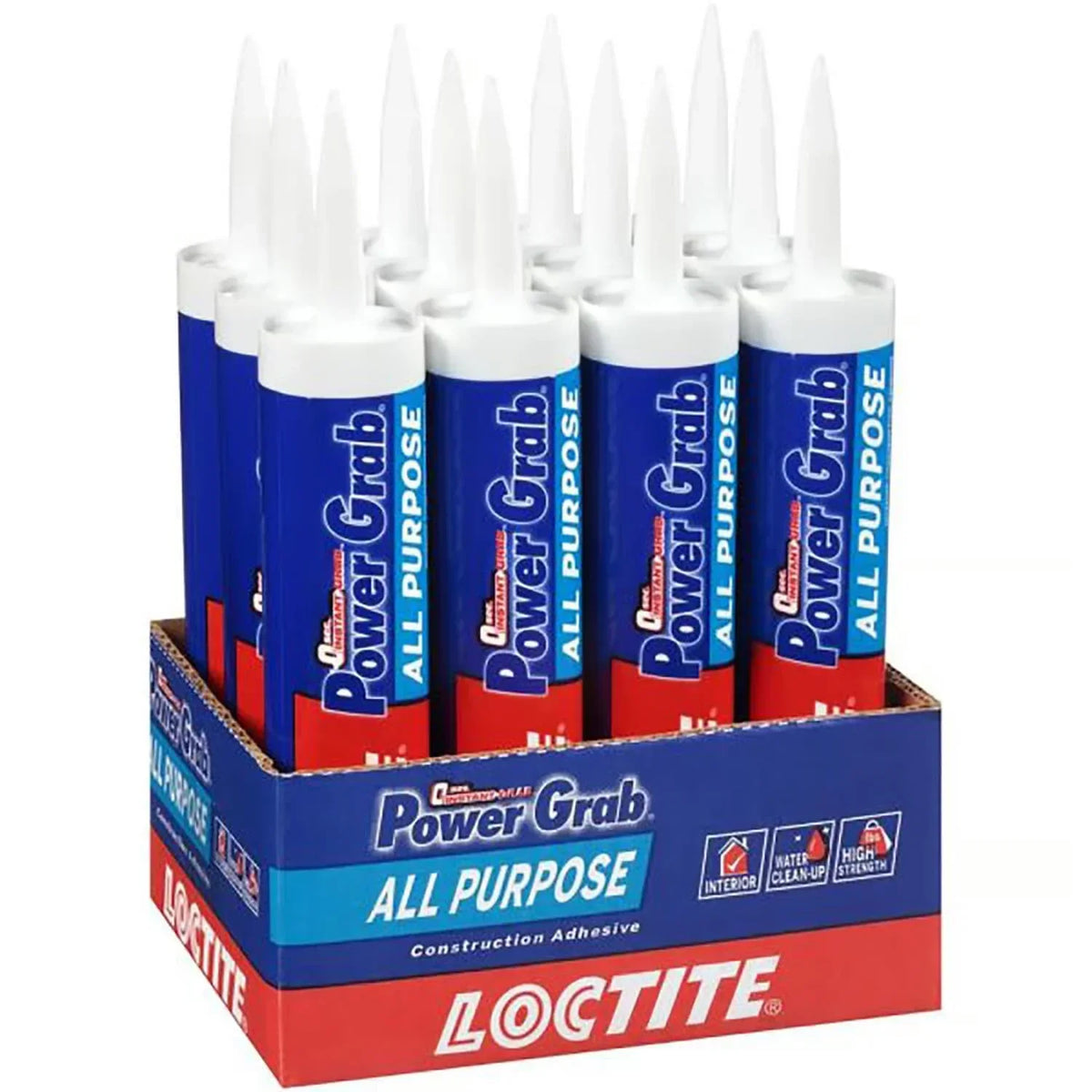 Loctite Power Grab All Purpose Construction Adhesive tubes in display box