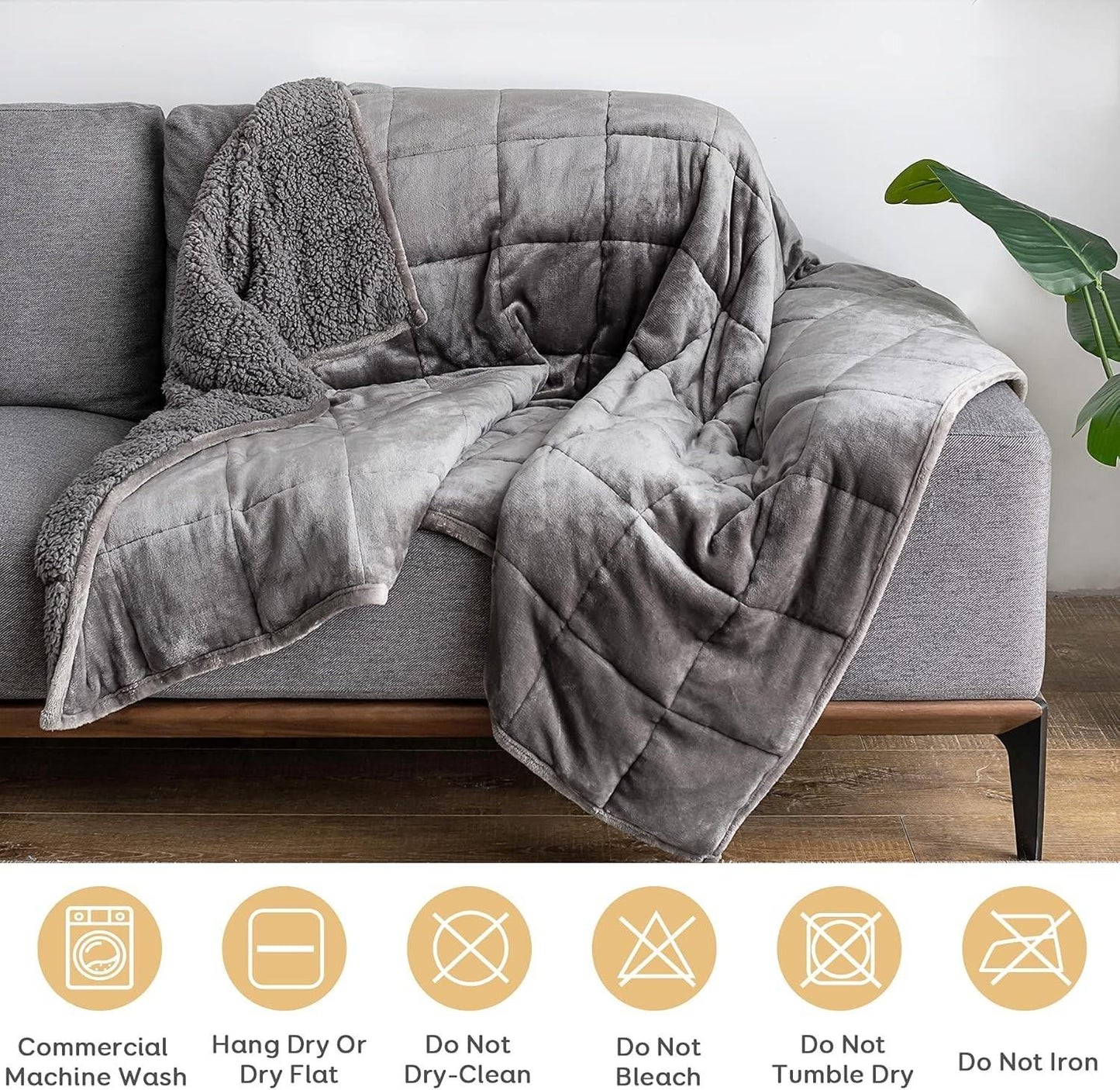 Sherpa Fleece Weighted Blanket for Adult, 15 Lbs Dual Sided Cozy Fluffy Heavy Bl