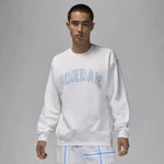 White Jordan sweatshirt with blue outlined logo, casual men's apparel
