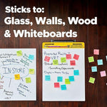 Post-it notes on whiteboards for brainstorming ideas, sticks to glass, walls, wood & whiteboards