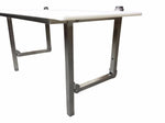 Stainless steel folding table with white plastic top for commercial use