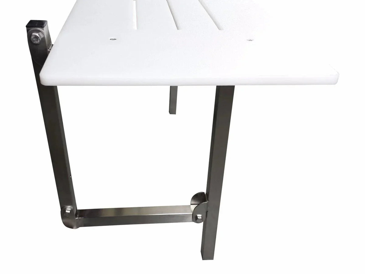 White plastic table with metal legs, ideal for outdoor or commercial use