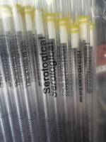 Serological pipettes 1mL with yellow caps, lab measurement tools for scientific use