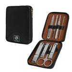 Skull Shaver 7-piece manicure set with nail clippers, scissors, and tools in black zip case