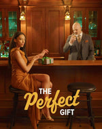Elegant couple at bar with gift box, perfect gift theme