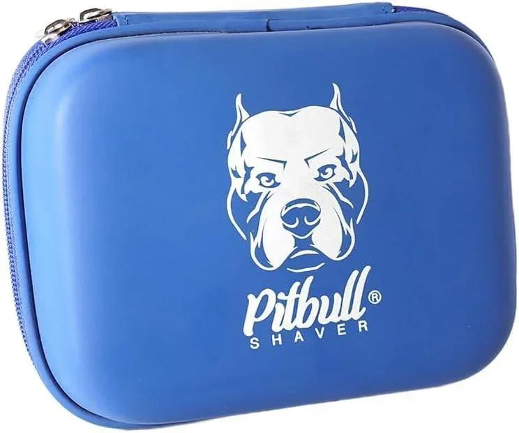Blue Pitbull Shaver travel case with dog logo, portable electric shaver storage