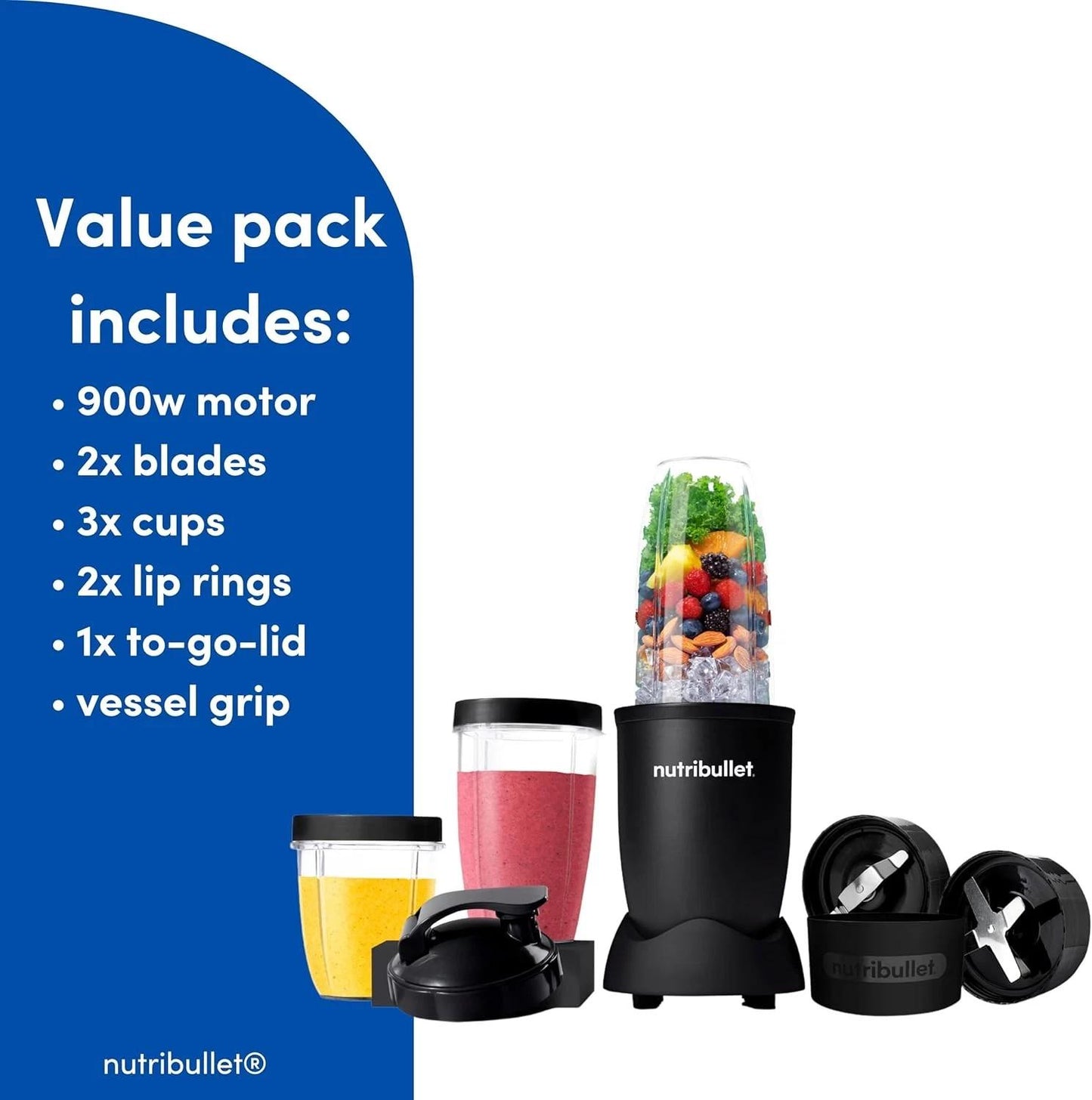 Nutribullet 900W Series Mega Pack, Personal Blender, Blender, with 2X Blades Inc