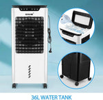 MAXKON 36L evaporative air cooler with water tank fill & caster wheels for portable cooling