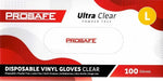 Prosafe Ultra Clear Powder Free Disposable Vinyl Gloves, Size L, 100 Count