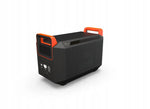 Portable power station with AC outlets and orange handles for outdoor or emergency use